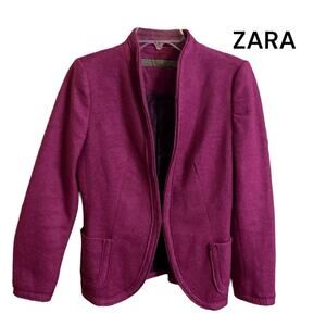Zara Blazer Jacket SZ M Raspberry Pink Tailored Lined Pockets Hook Closure/Open